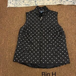 Karen Scott Black Quilted Vest with White Polka Dots